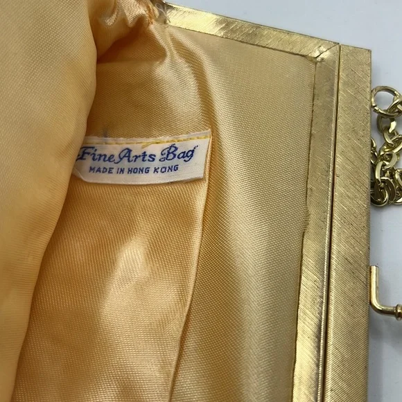 VTG Gold sequin 60s evening bag elegant night out purse formal lady like gala - Picture 8 of 12